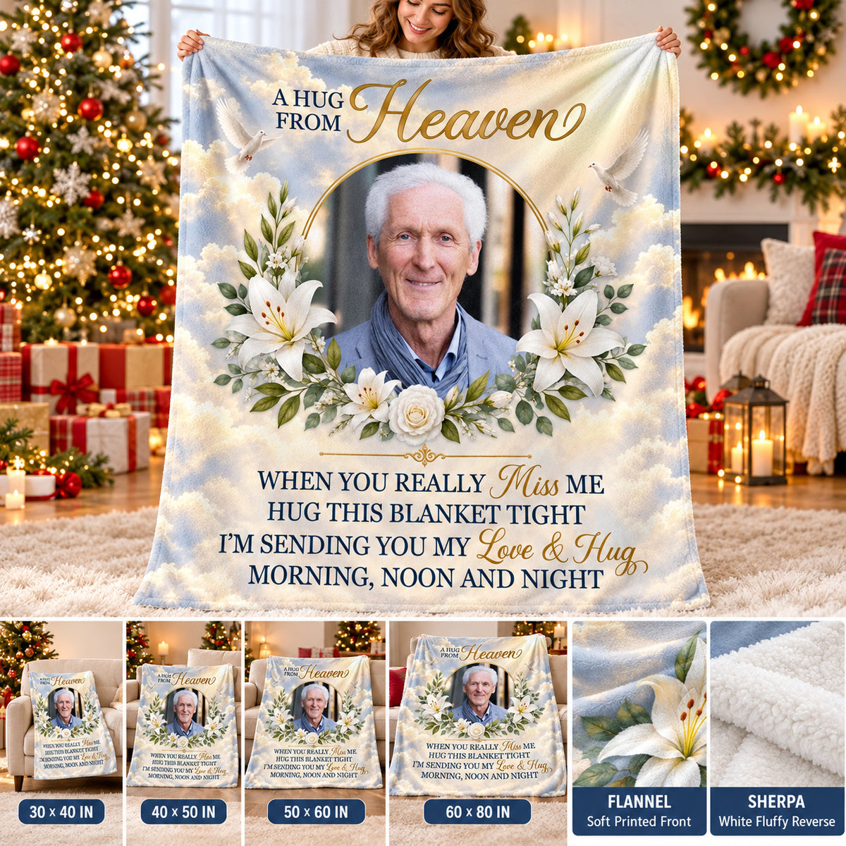 Personalized Hug From Heaven Photo Memorial Blanket Remembrance Gift - product view 9