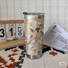 Customer in Austin, Texas wearing Hummingbird Magnolia Tumbler Personalized Stainless Steel Insulated Cup for Nature Lovers