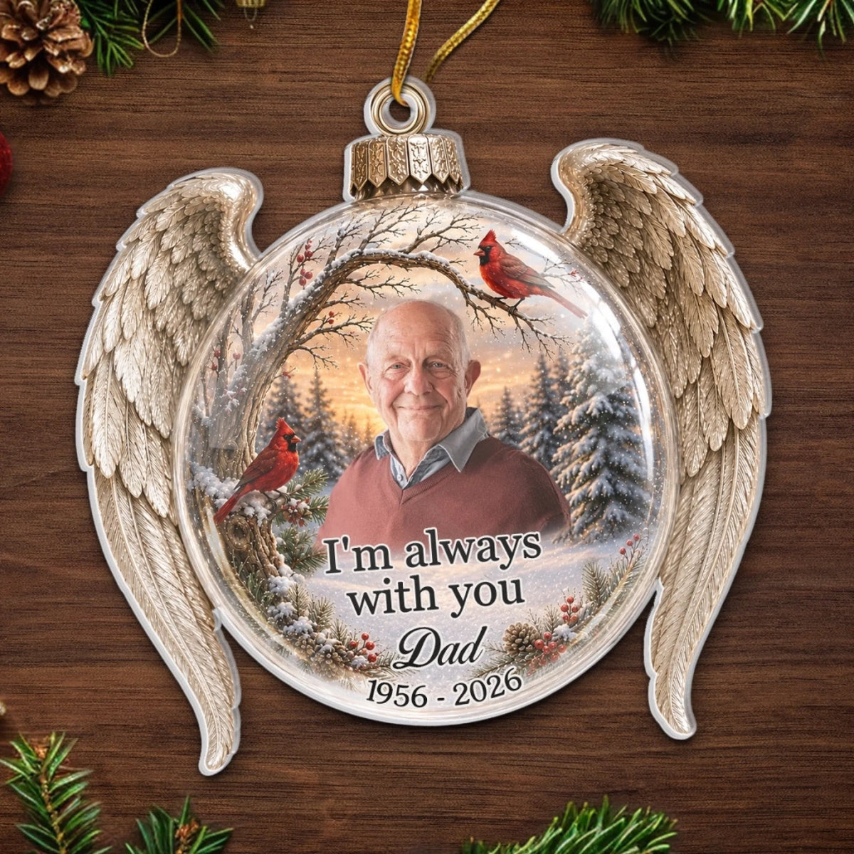 I'm Always With You Ornament, Dad Memorial Cardinal Christmas Ornament, Personalized Loss Of Father  on a hanger, ready to ship from Austin, Texas