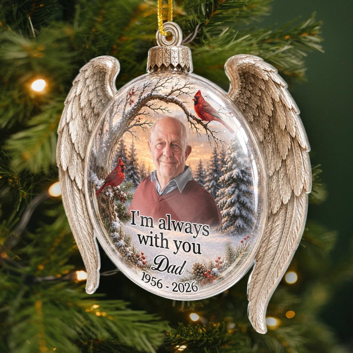 Customer in Austin, Texas wearing I'm Always With You Ornament, Dad Memorial Cardinal Christmas Ornament, Personalized Loss Of Father 