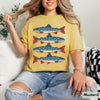 Bojjico Patriotic American Flag Trout Fish Oversized Graphic T-Shirt for Women Vintage Retro Americana Aesthetic Faded Charcoal Cotton Tee 4th of July Fishing Apparel Summer Loose Casual Top Independence Day Bass Fisherman Shirt Gift