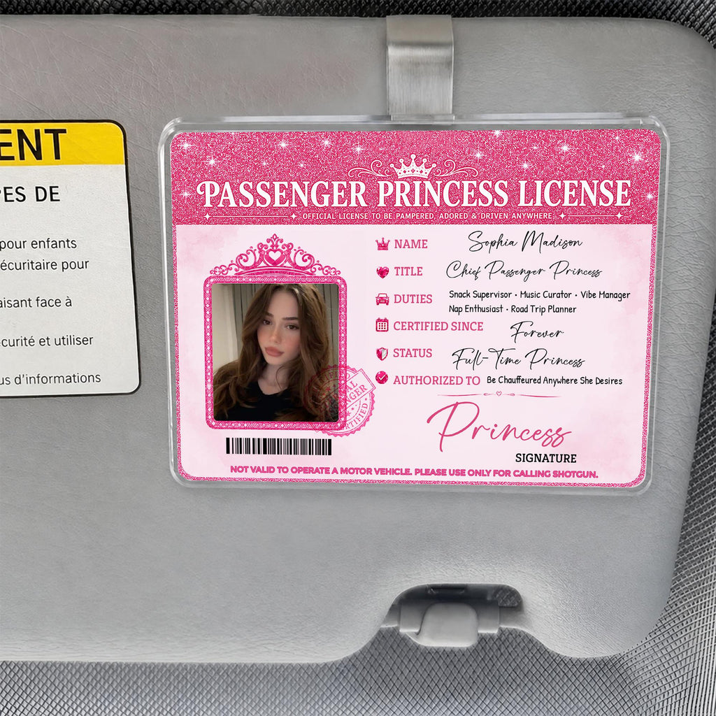 Bojjico Passenger Princess Car Sun Visor Photo Frame Clip Custom Novelty Card Holder For Girlfriend Wife Girly Coquette Preppy Aesthetic Clear Acrylic Auto Interior Accessories Cute Car Decor Funny Couples Gift Ideas