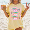 BojjiCo Preppy Summer Rainbow Trout Fishing Graphic T-Shirt for Women Oversized Coastal Beach Retro Fish Shirt Bright Pastel Mint Cotton Tee Maximalist Outdoor Girls Fish Too Apparel Trendy Summer Vacation Outfit Top