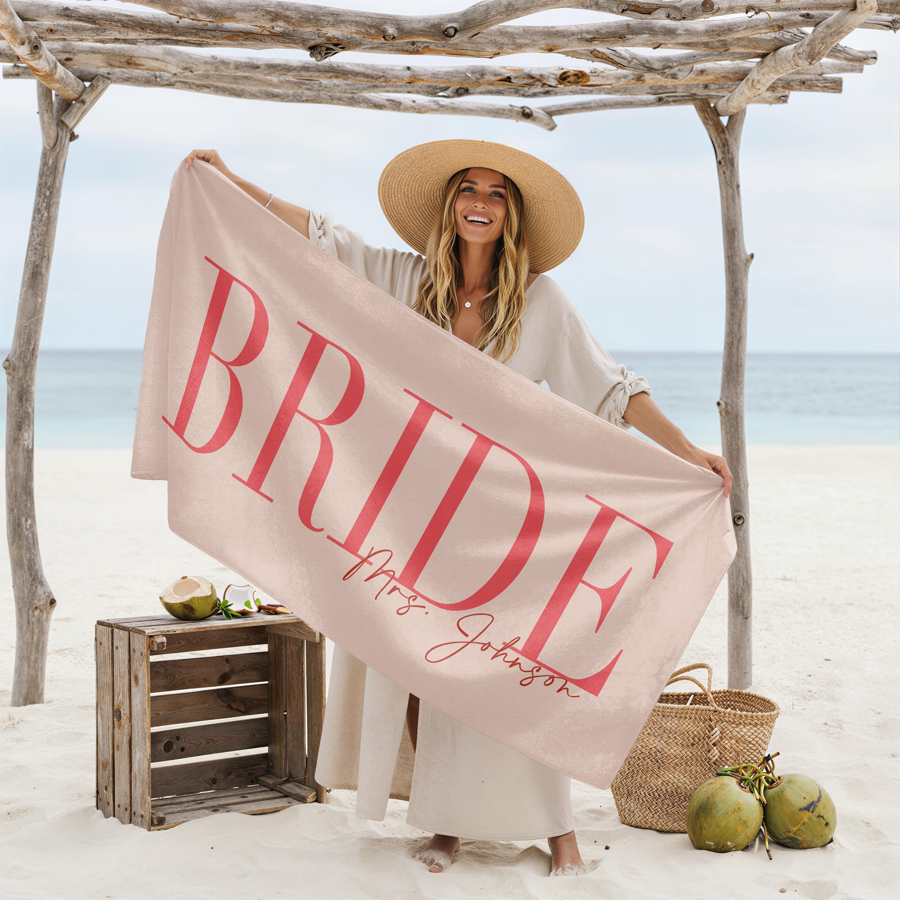 Bojjico Custom Personalized Future Mrs Bride Beach Towel for Women Elegant Coastal Aesthetic Light Blue Pool Towel Bachelorette Party Favor Bridal Shower Gift Honeymoon Travel Essential Summer Vacation Accessory Quick Dry