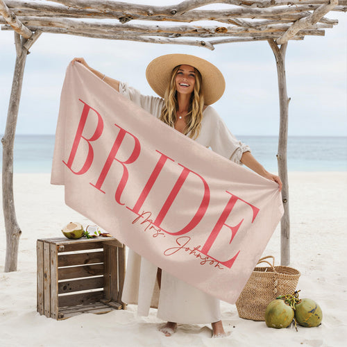 Bojjico Custom Personalized Future Mrs Bride Beach Towel for Women Elegant Coastal Aesthetic Light Blue Pool Towel Bachelorette Party Favor Bridal Shower Gift Honeymoon Travel Essential Summer Vacation Accessory Quick Dry