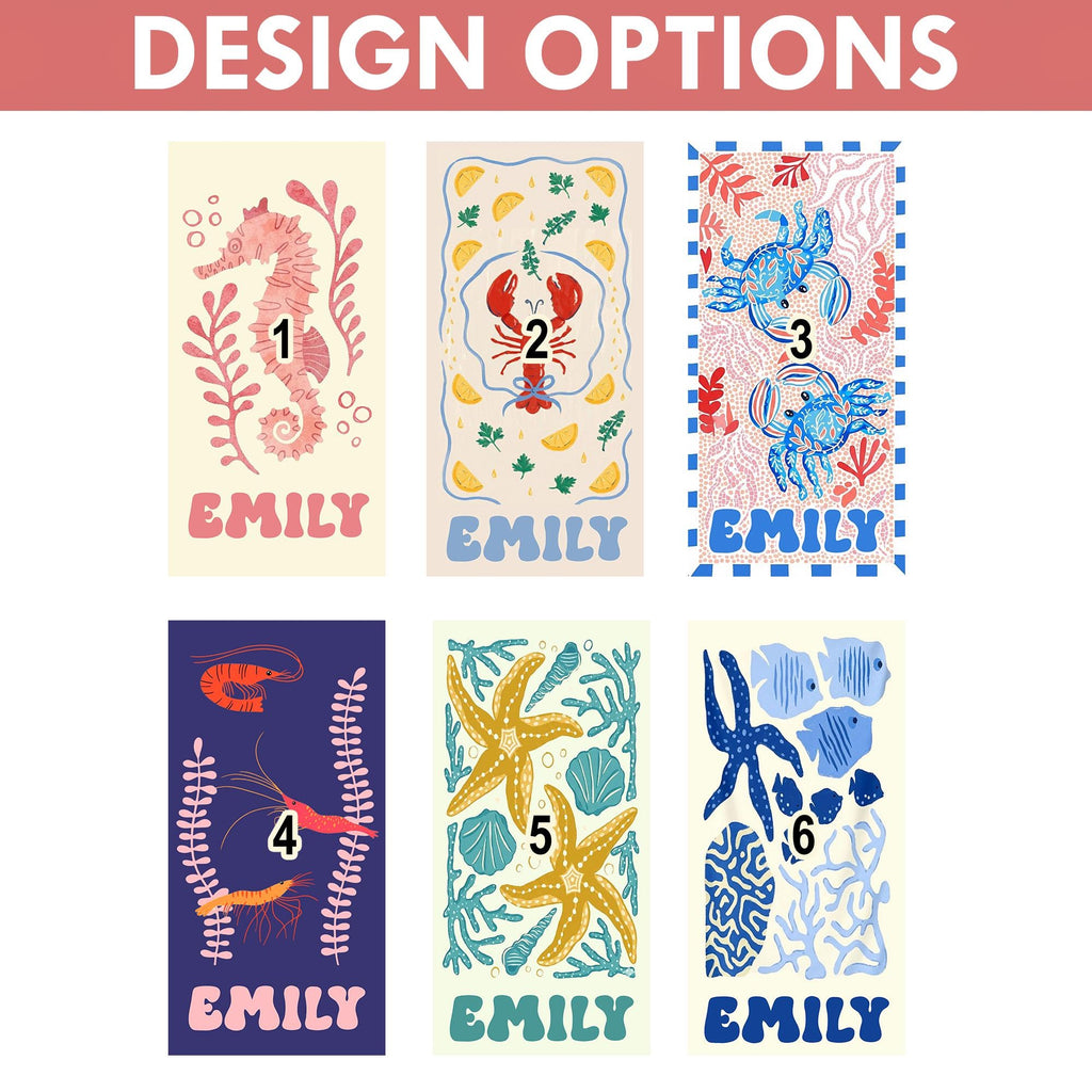 Bojjico Custom Mermaid Tail Family Matching Beach Towel Personalized Mother & Daughter Gift Set Watercolor Crab Ocean Coastal Aesthetic Blue Pink Microfiber Pool Towels For Girls Women Kids Summer Vacation Beach Accessories Fast Dry Sand Free Swim