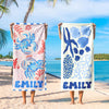 Bojjico Custom Mermaid Tail Family Matching Beach Towel Personalized Mother & Daughter Gift Set Watercolor Crab Ocean Coastal Aesthetic Blue Pink Microfiber Pool Towels For Girls Women Kids Summer Vacation Beach Accessories Fast Dry Sand Free Swim