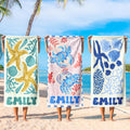 Bojjico Custom Mermaid Tail Family Matching Beach Towel Personalized Mother & Daughter Gift Set Watercolor Crab Ocean Coastal Aesthetic Blue Pink Microfiber Pool Towels For Girls Women Kids Summer Vacation Beach Accessories Fast Dry Sand Free Swim