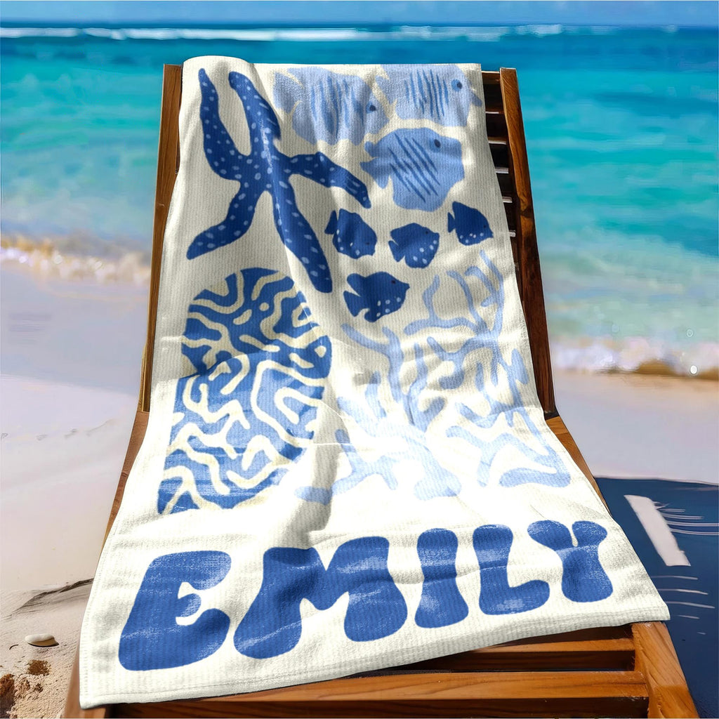 Bojjico Custom Mermaid Tail Family Matching Beach Towel Personalized Mother & Daughter Gift Set Watercolor Crab Ocean Coastal Aesthetic Blue Pink Microfiber Pool Towels For Girls Women Kids Summer Vacation Beach Accessories Fast Dry Sand Free Swim