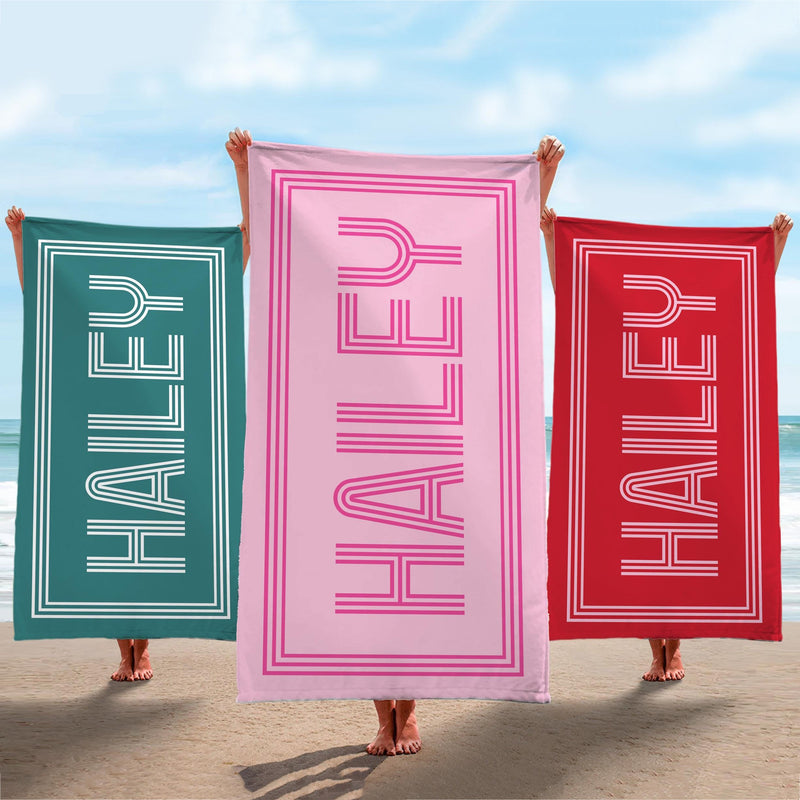 Bojjico Personalized Retro Name Custom Beach Towel For Women Kids Girls Trip 2026 Preppy Aesthetic Pink Teal Red Microfiber Pool Towels Bridesmaid Gifts Monogrammed Bachelorette Party Favors Summer Travel Beach Vacation Essentials Accessories
