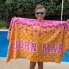 Bojjico Custom Personalized Ice Cream Drip Baseball Beach Matching Towel For Boys Youth Fun Aesthetic Pink Waffle Cone Pool Towel Microfiber Sports Team Gift With Custom Kid Name Number Print Summervibes Vacation Summerwins Beach Holiday Gifts