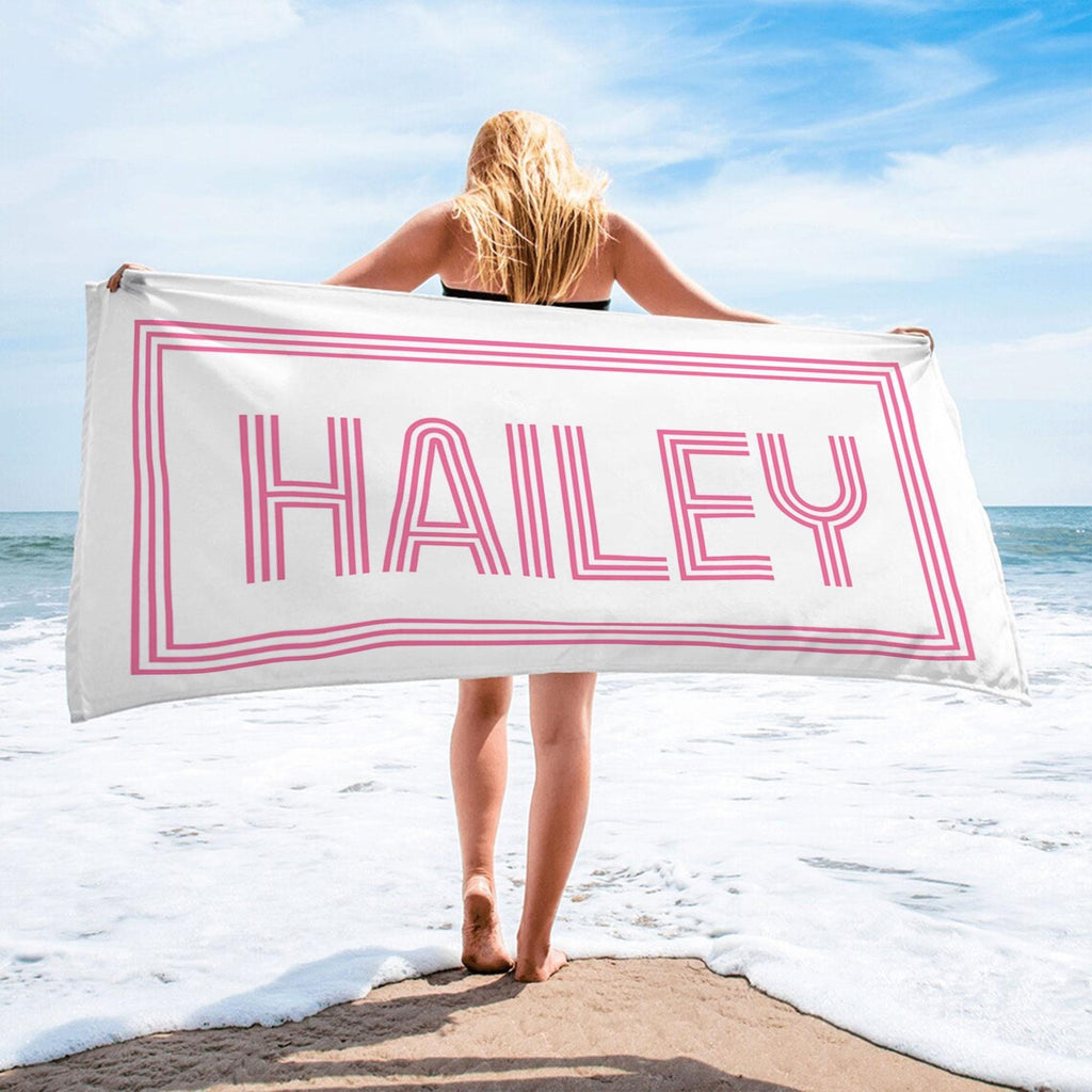 Bojjico Personalized Retro Name Custom Beach Towel For Women Kids Girls Trip 2026 Preppy Aesthetic Pink Teal Red Microfiber Pool Towels Bridesmaid Gifts Monogrammed Bachelorette Party Favors Summer Travel Beach Vacation Essentials Accessories