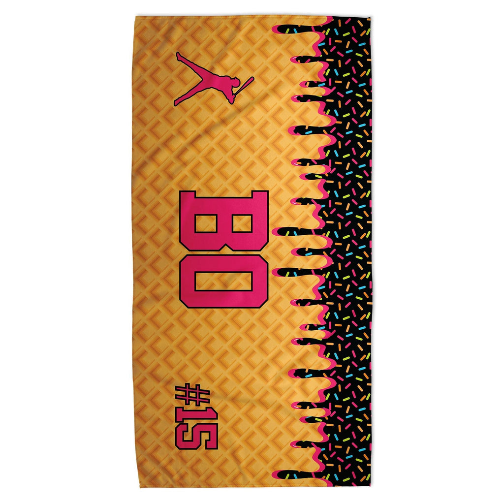 Bojjico Custom Personalized Ice Cream Drip Baseball Beach Matching Towel For Boys Youth Fun Aesthetic Pink Waffle Cone Pool Towel Microfiber Sports Team Gift With Custom Kid Name Number Print Summervibes Vacation Summerwins Beach Holiday Gifts