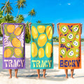 Bojjico Personalized Retro Fruit Pattern Custom Name Matching Beach Towel for Women Men Groovy Vibes Y2K Funky Aesthetic Summervibes Vibrant Colorful Quick Dry Microfiber Pool Towel Bachelorette Party Vacation Summer Trip Gift Large Sand Free