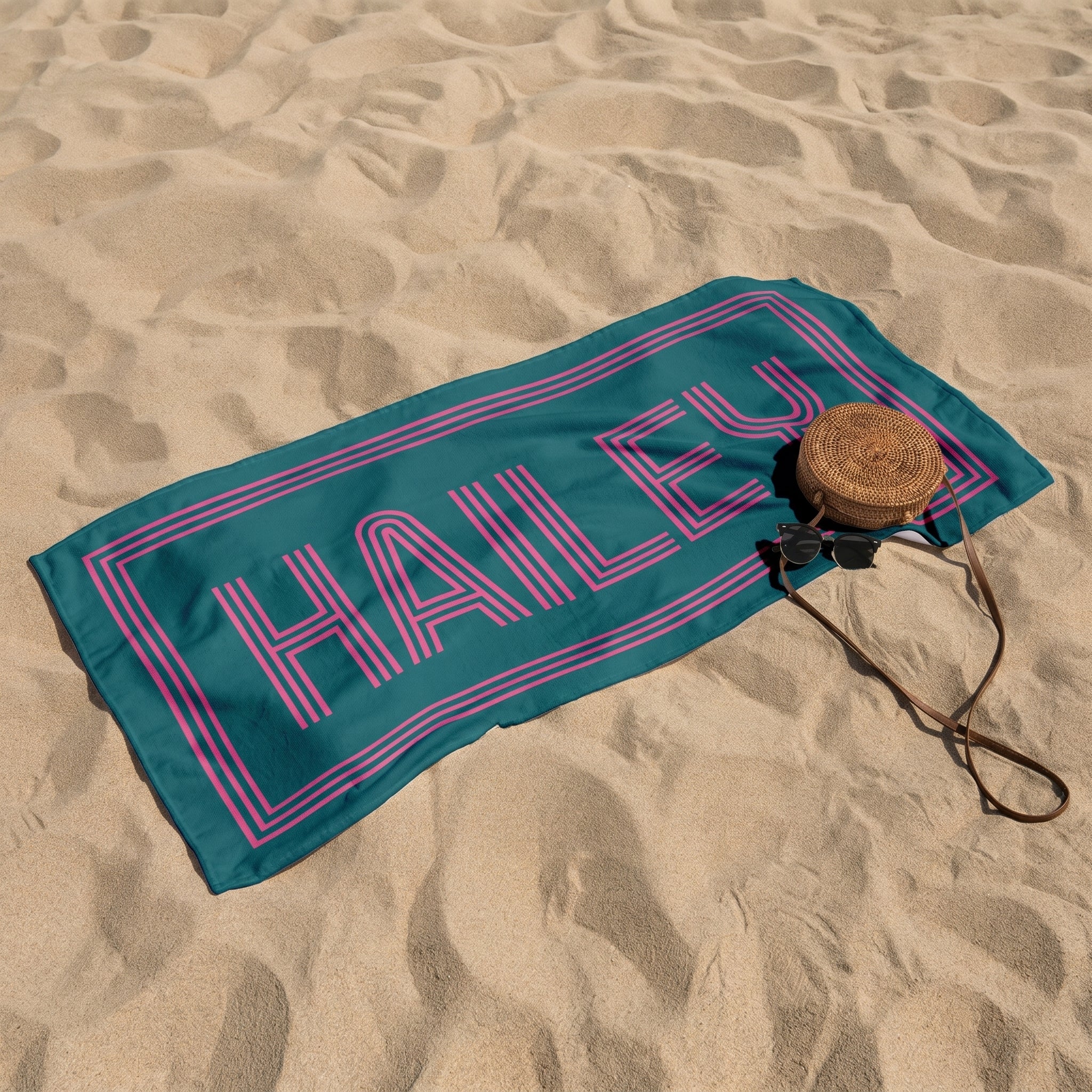 Bojjico Personalized Retro Name Custom Beach Towel For Women Kids Girls Trip 2026 Preppy Aesthetic Pink Teal Red Microfiber Pool Towels Bridesmaid Gifts Monogrammed Bachelorette Party Favors Summer Travel Beach Vacation Essentials Accessories