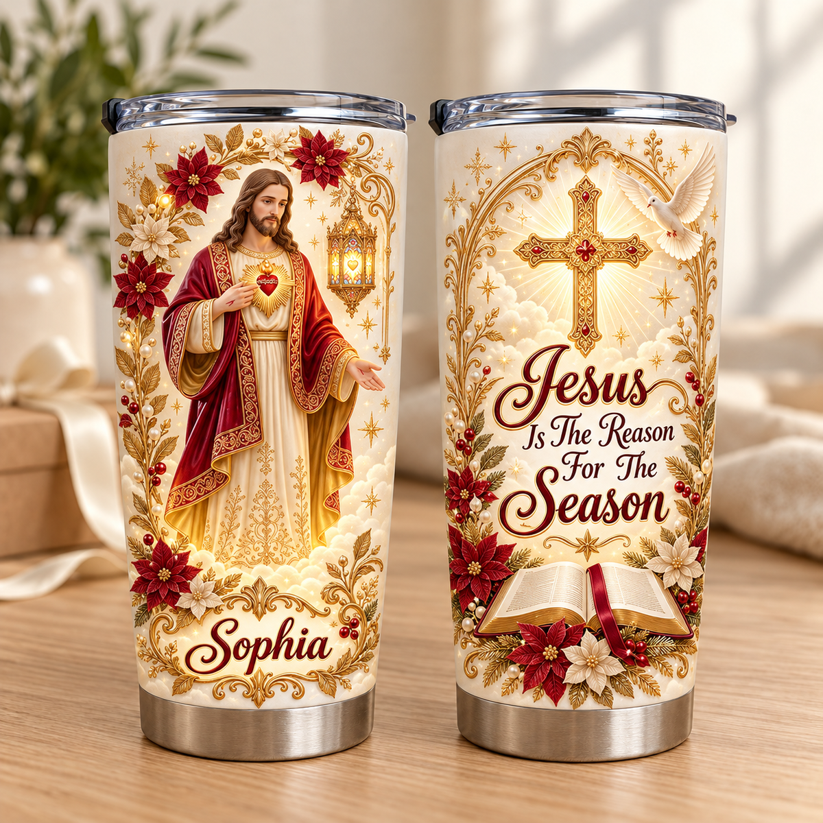Personalized Jesus Christmas Tumbler Custom Name Christian Gift - main design
