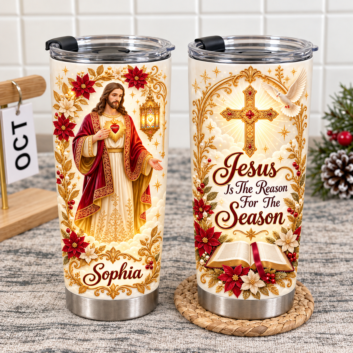 Personalized Jesus Christmas Tumbler Custom Name Christian Gift - product view 5