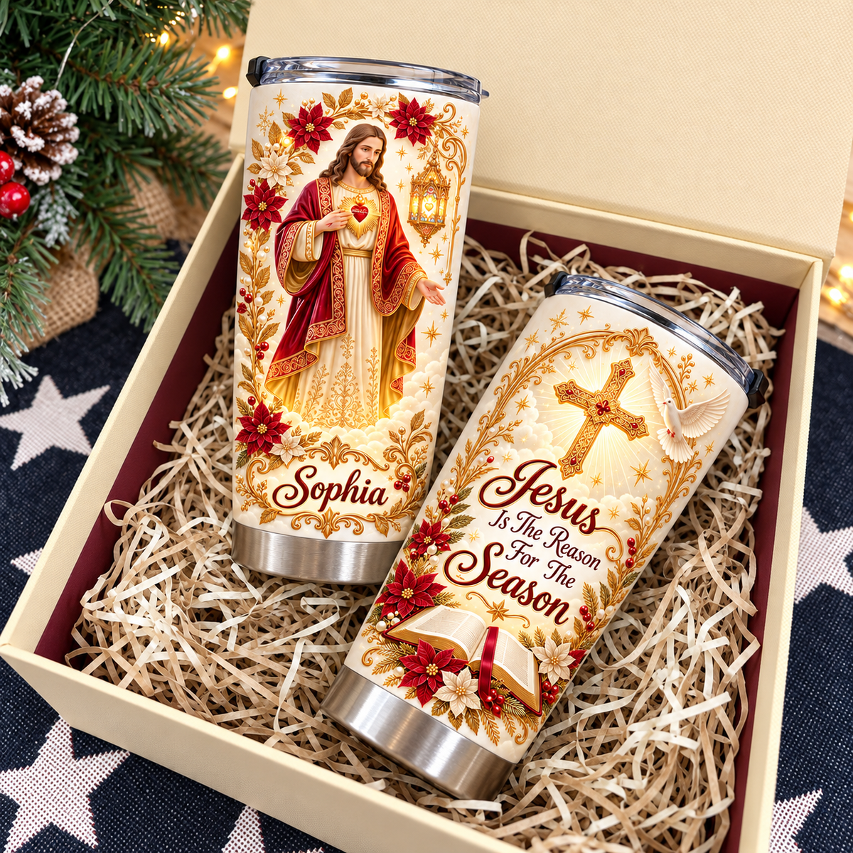 Personalized Jesus Christmas Tumbler Custom Name Christian Gift - product view 6