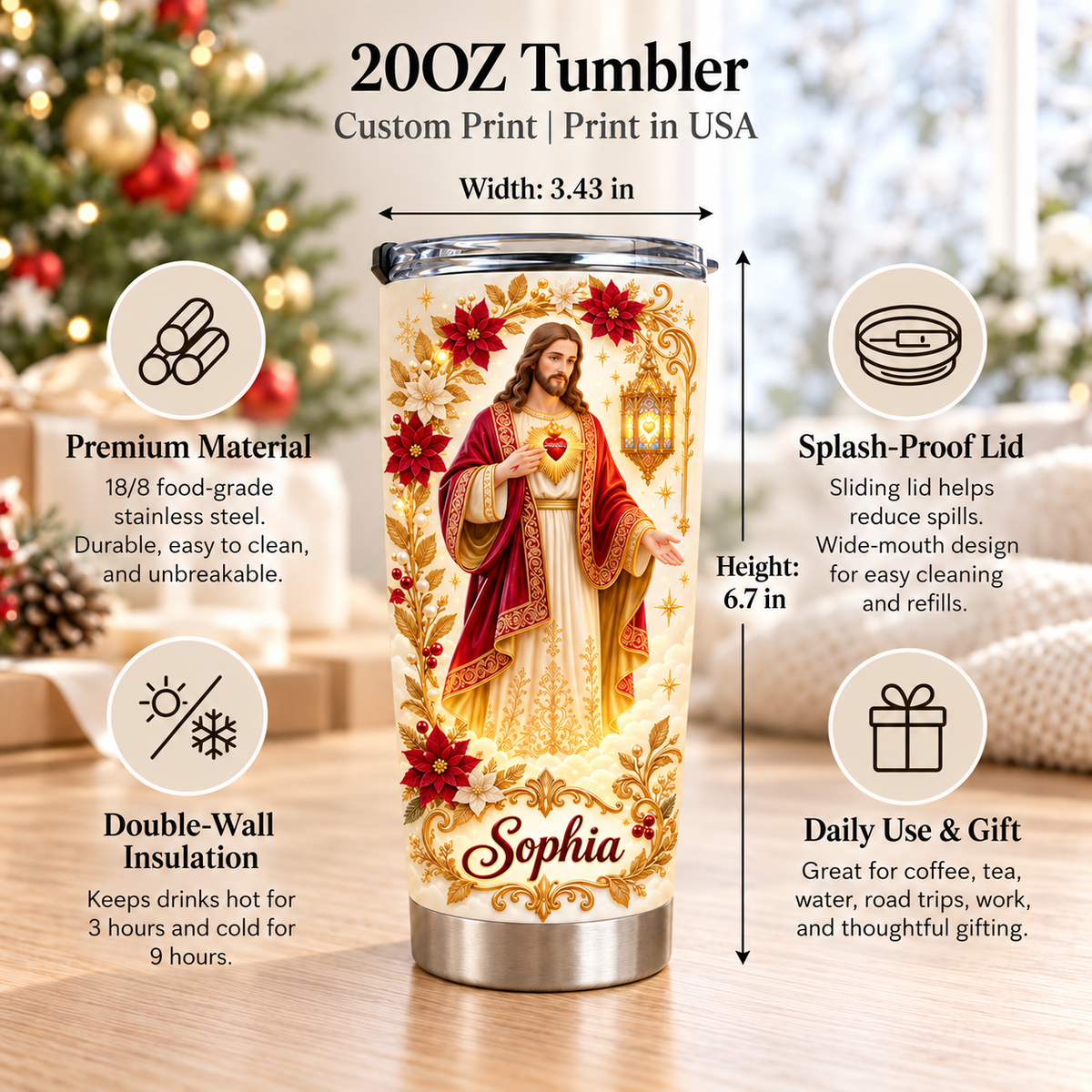 Personalized Jesus Christmas Tumbler Custom Name Christian Gift - product view 8