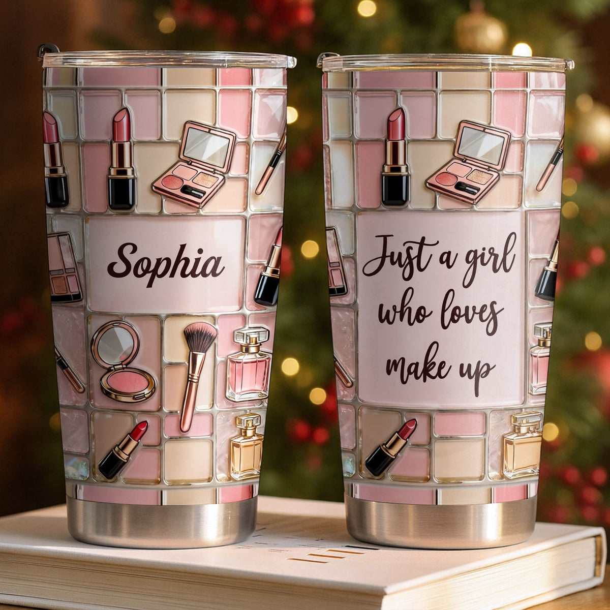 Just a Girl Who Loves Make Up Tumbler, Makeup Lover Gift for Her, Personalized Skinny Insulated Tumb available at our Austin, Texas warehouse