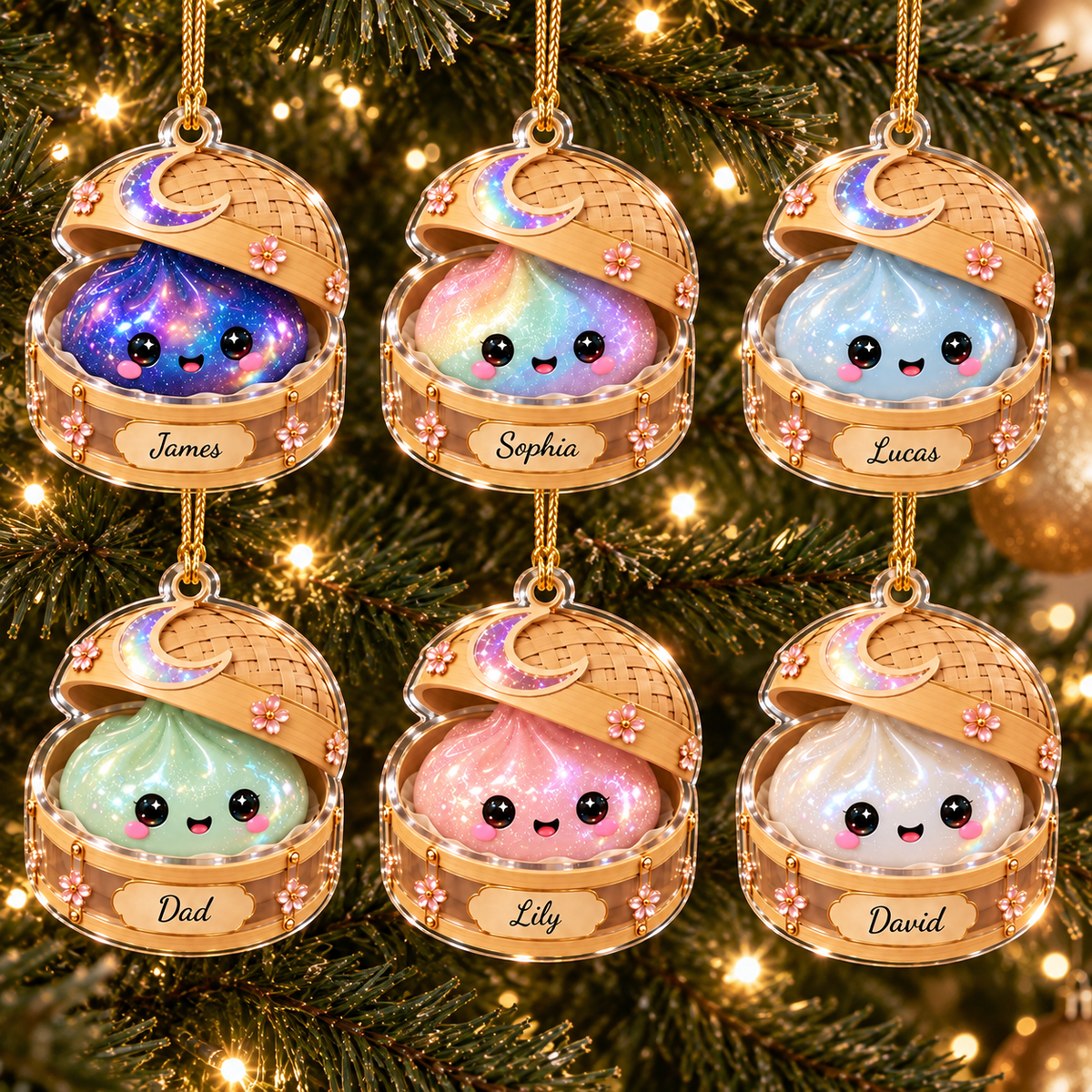 Kawaii Galaxy Dumpling Steamer Basket Ornament Personalized Custom Name Christmas Tree Decor available at our Austin, Texas warehouse