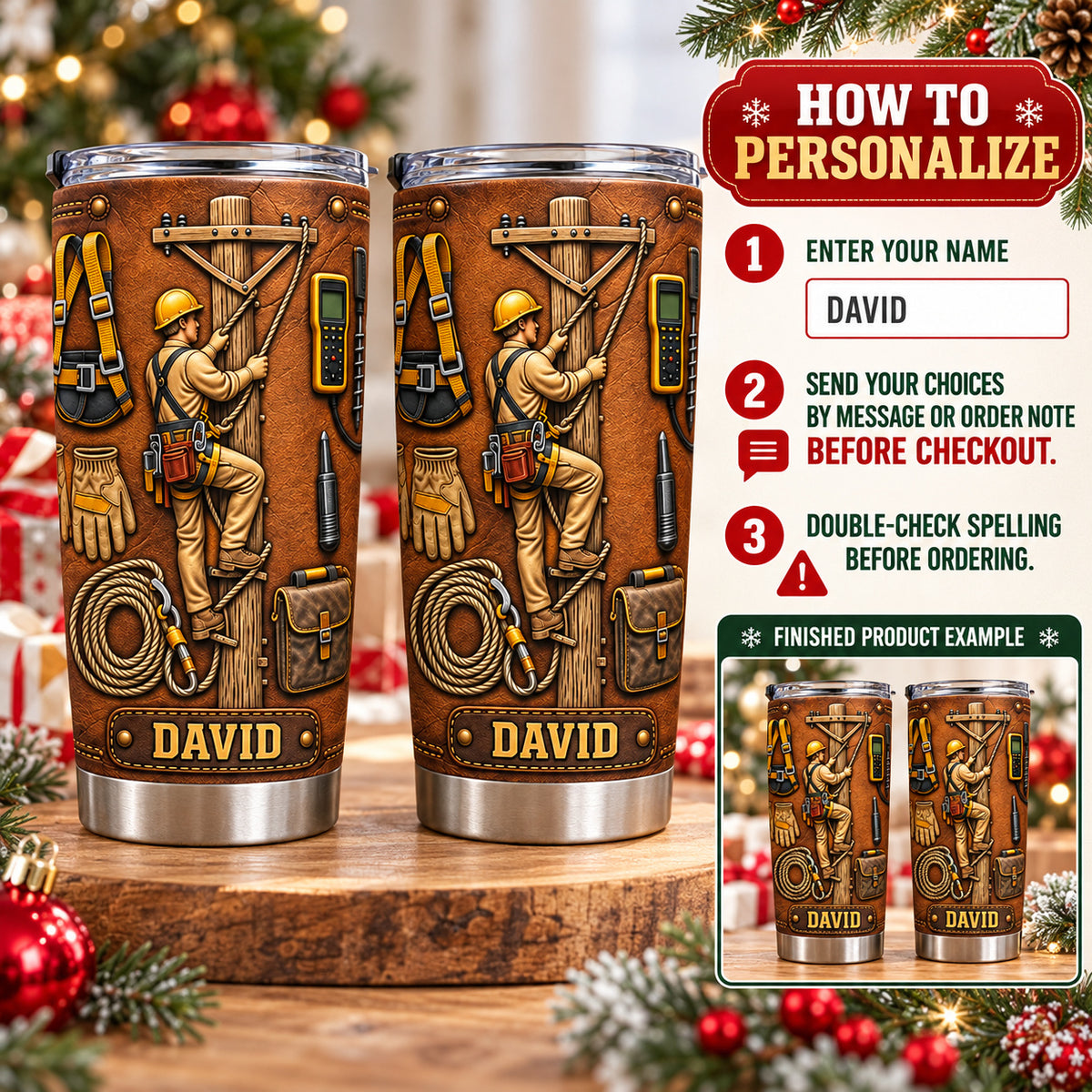 Personalized Lineman Tumbler Custom Name Power Line Worker Gift - personalization options and ordering guide