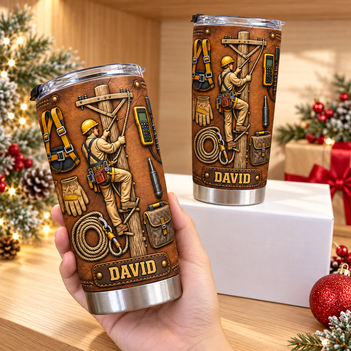 Personalized Lineman Tumbler Custom Name Power Line Worker Gift - product view 4