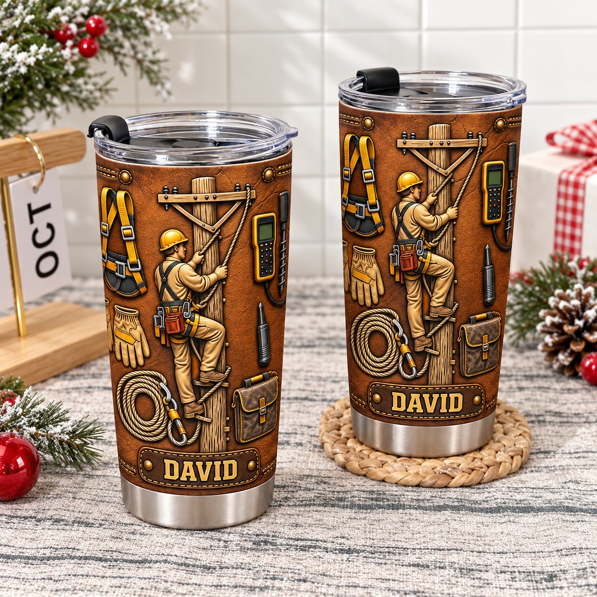 Personalized Lineman Tumbler Custom Name Power Line Worker Gift - product view 5