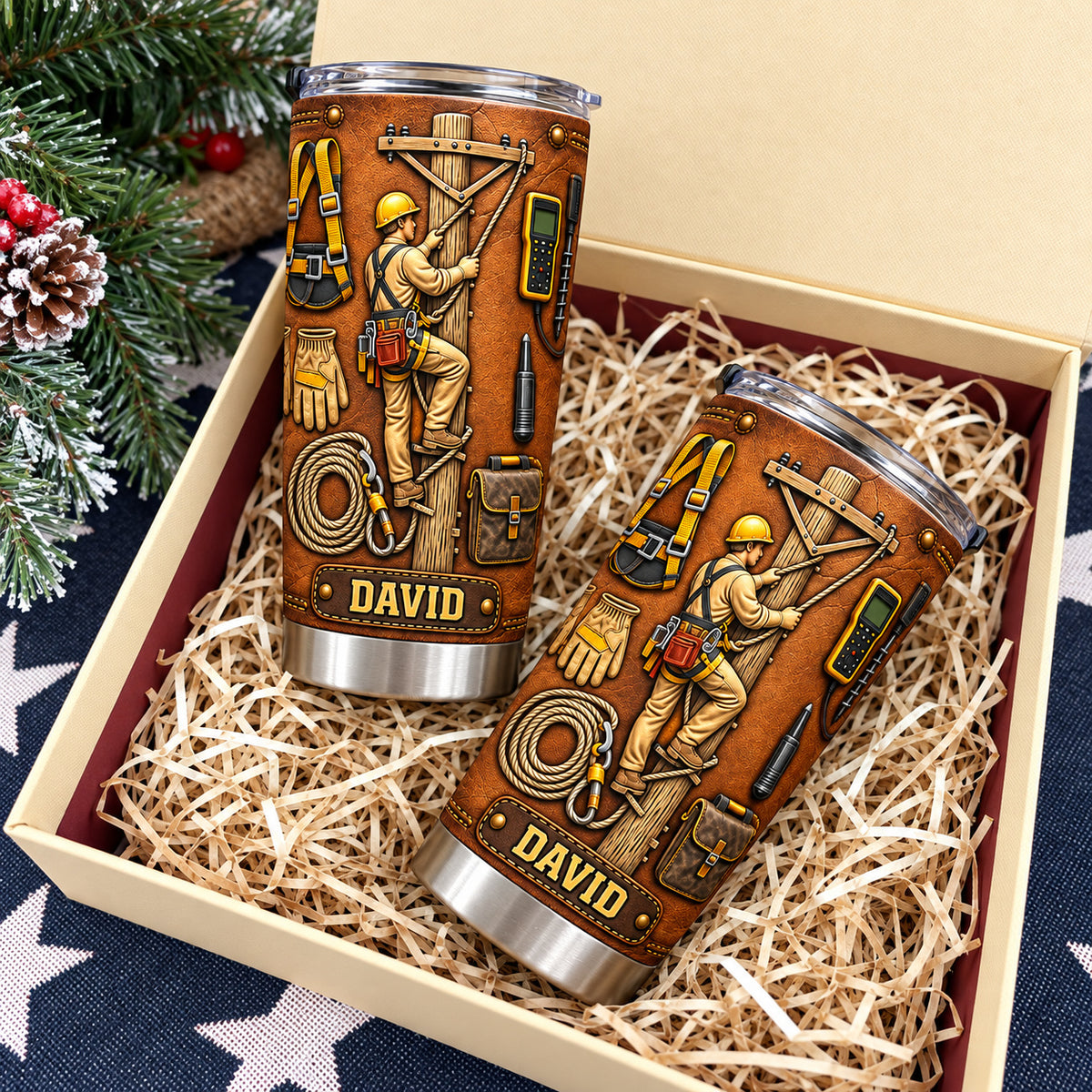 Personalized Lineman Tumbler Custom Name Power Line Worker Gift - product view 6
