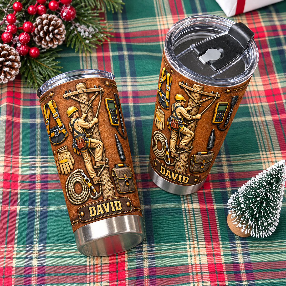 Personalized Lineman Tumbler Custom Name Power Line Worker Gift - product view 7