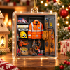 Customer in Austin, Texas wearing Lineman Line Crew Ornament Personalized Christmas Gift for Electrical Utility Worker