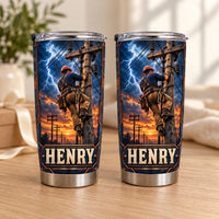 Personalized Lineman Storm Tumbler Custom Name Utility Worker Gift - main design
