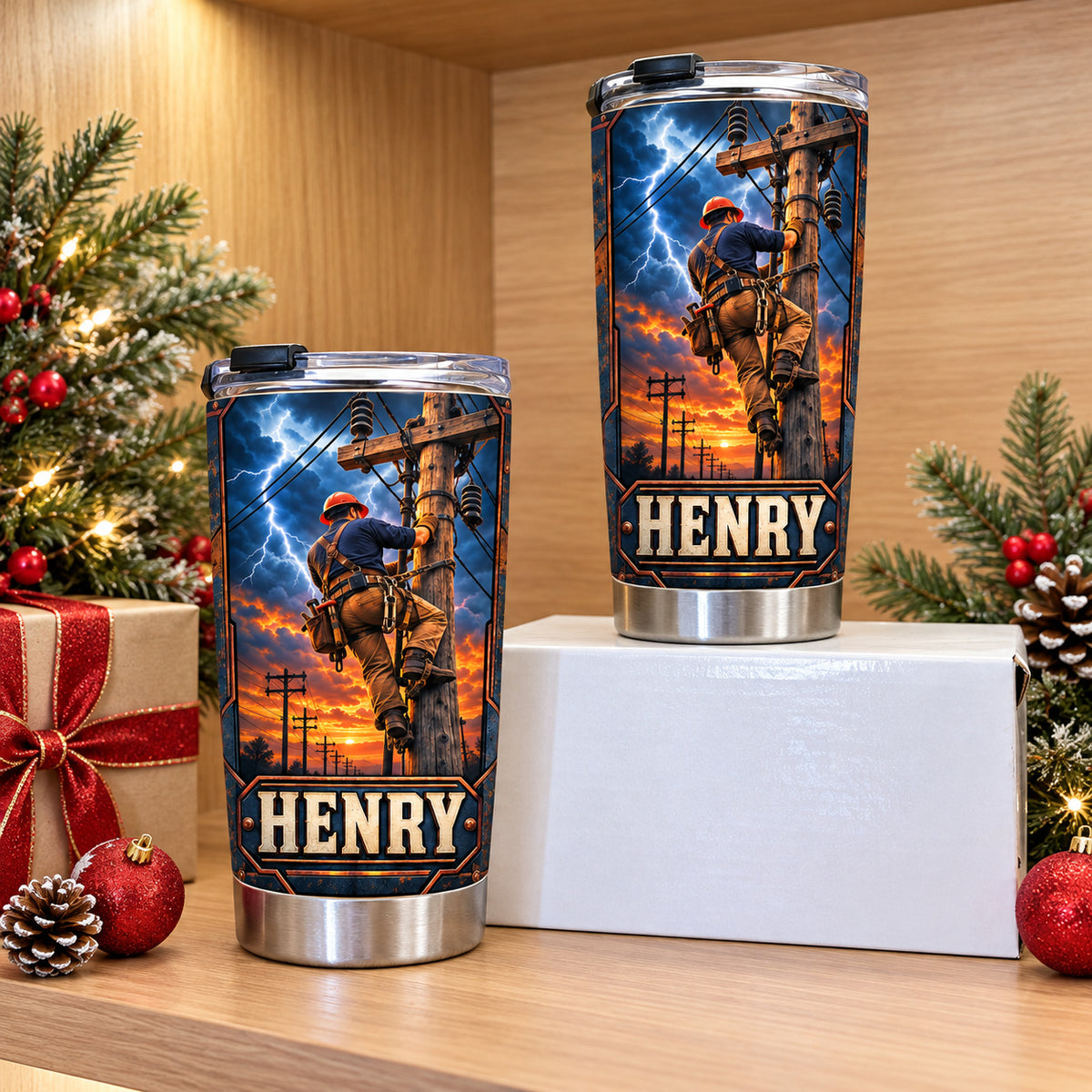 Personalized Lineman Storm Tumbler Custom Name Utility Worker Gift - product view 3