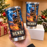 Personalized Lineman Storm Tumbler Custom Name Utility Worker Gift - product view 4