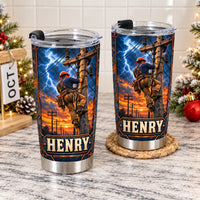 Personalized Lineman Storm Tumbler Custom Name Utility Worker Gift - product view 5