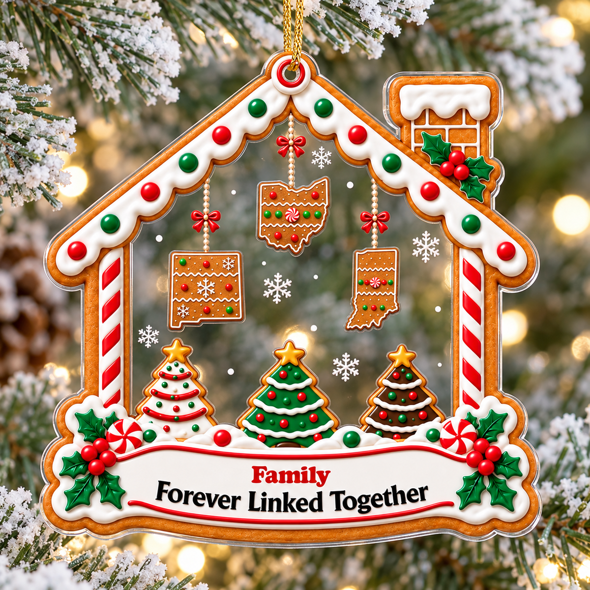 Long Distance Family State Ornament - main product view