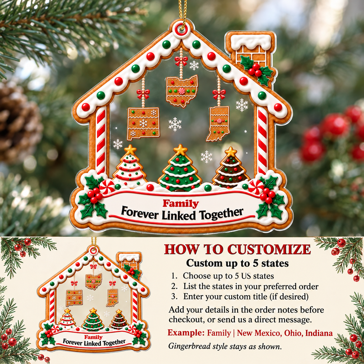 Long Distance Family State Ornament - product detail 5