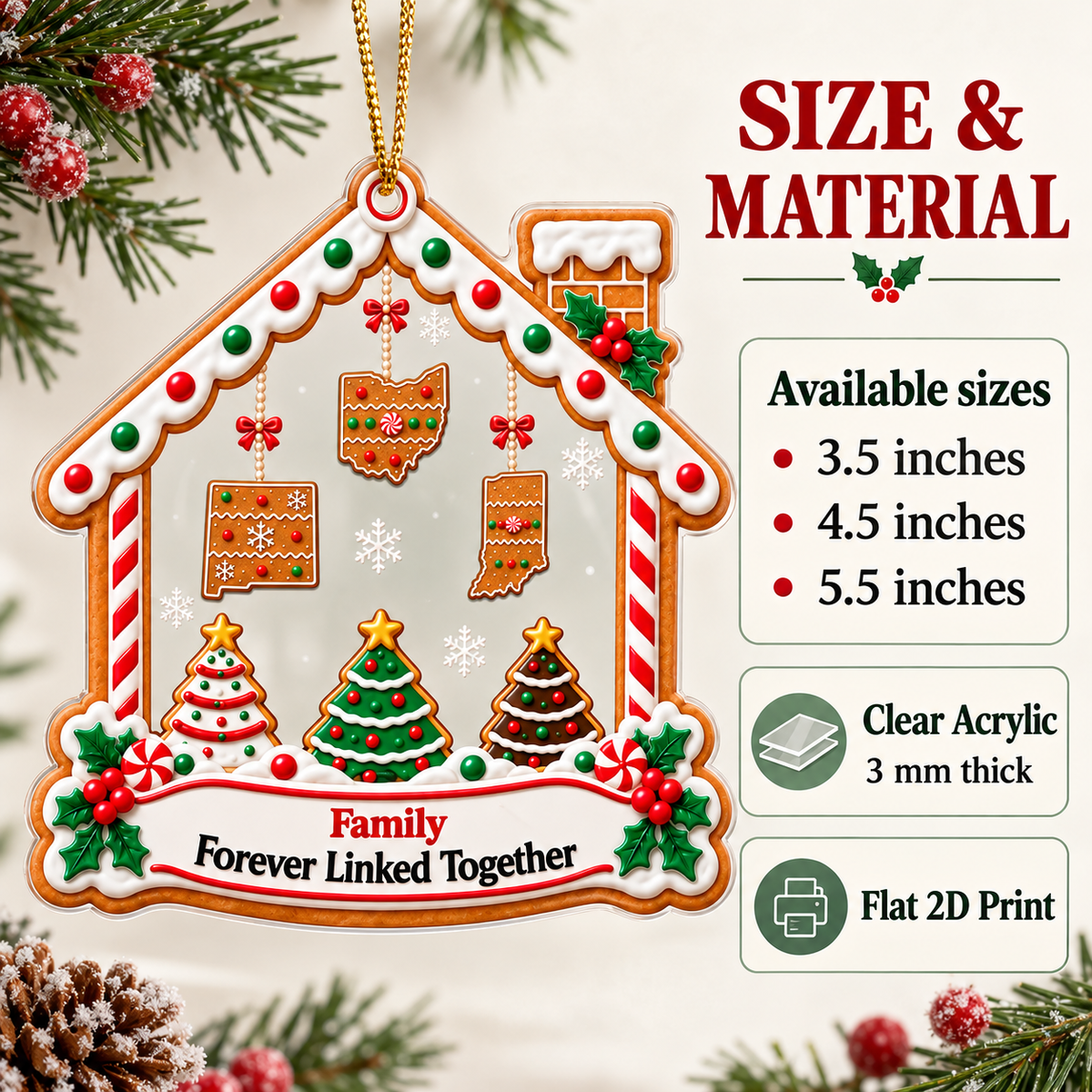 Long Distance Family State Ornament - product detail 6