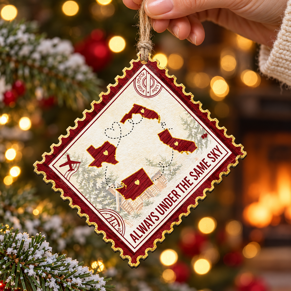 Personalized Long Distance State Wood Ornament Postage Stamp Christmas Gift - product view 2