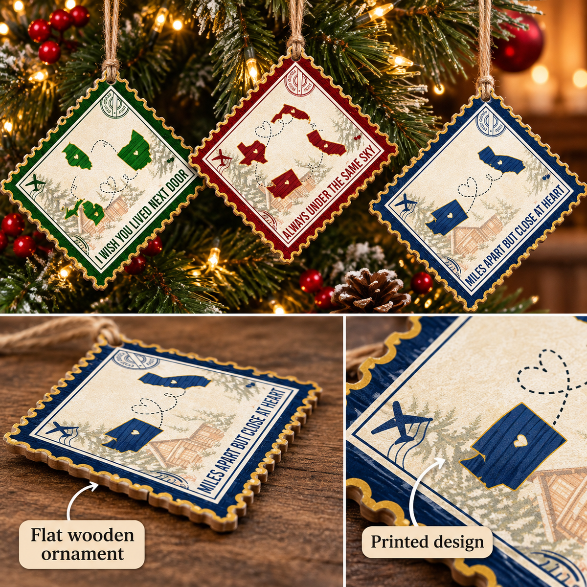 Personalized Long Distance State Wood Ornament Postage Stamp Christmas Gift - product view 7