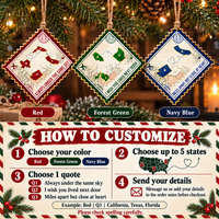 Personalized Long Distance State Wood Ornament Postage Stamp Christmas Gift - personalization options and ordering guide