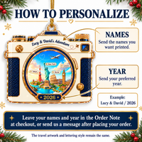 Step-by-step personalization guide explaining how to add names and year to the custom ornament.