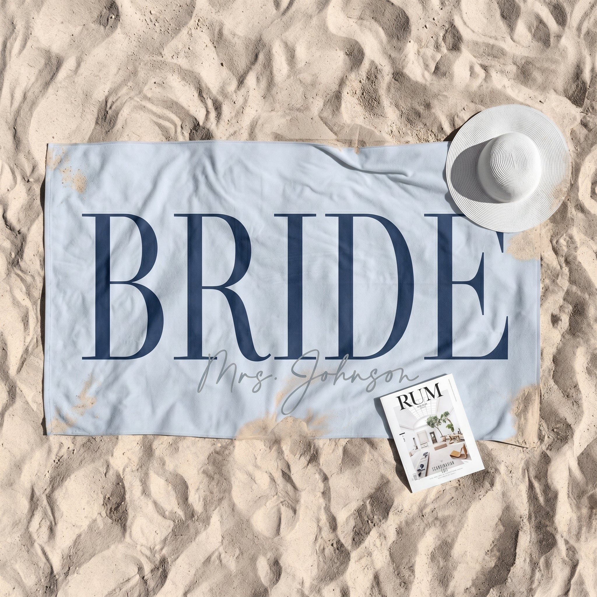 Bojjico Custom Personalized Future Mrs Bride Beach Towel for Women Elegant Coastal Aesthetic Light Blue Pool Towel Bachelorette Party Favor Bridal Shower Gift Honeymoon Travel Essential Summer Vacation Accessory Quick Dry
