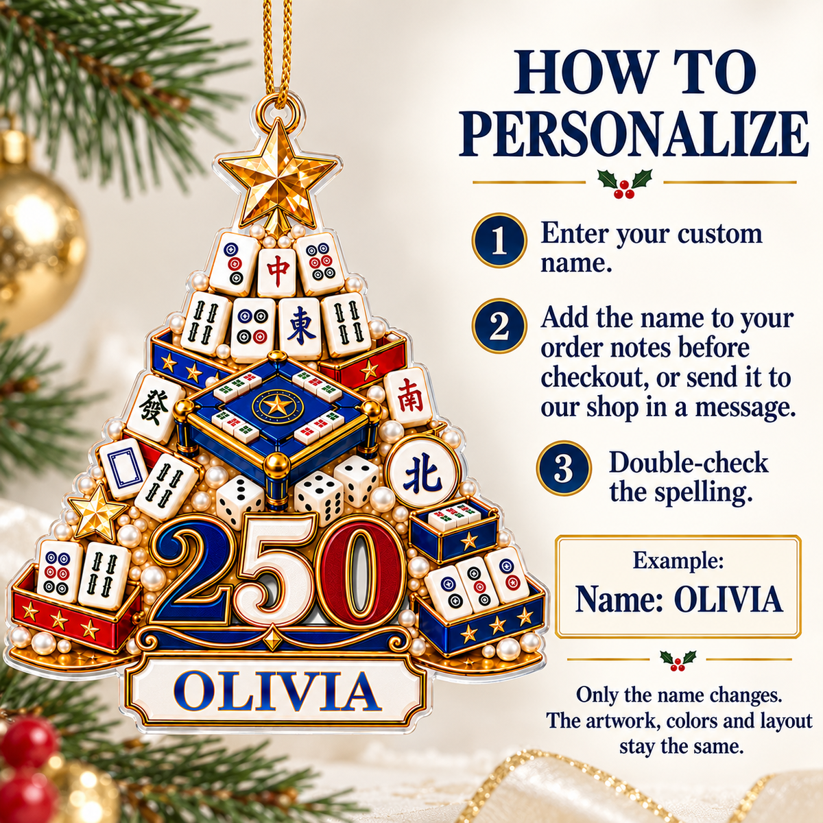Mahjong America 250 Tree Ornament - product detail 3