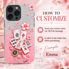 Customer in Austin, Texas wearing Mahjong Cherry Blossom Phone Case Personalized Clear Cover with Pink Glitter Tiles and Sakura Design