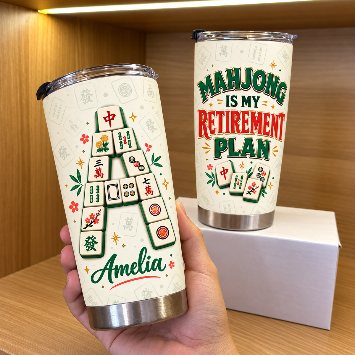 Personalized Mahjong Retirement Tumbler Custom Name Initial Gift — product view 4