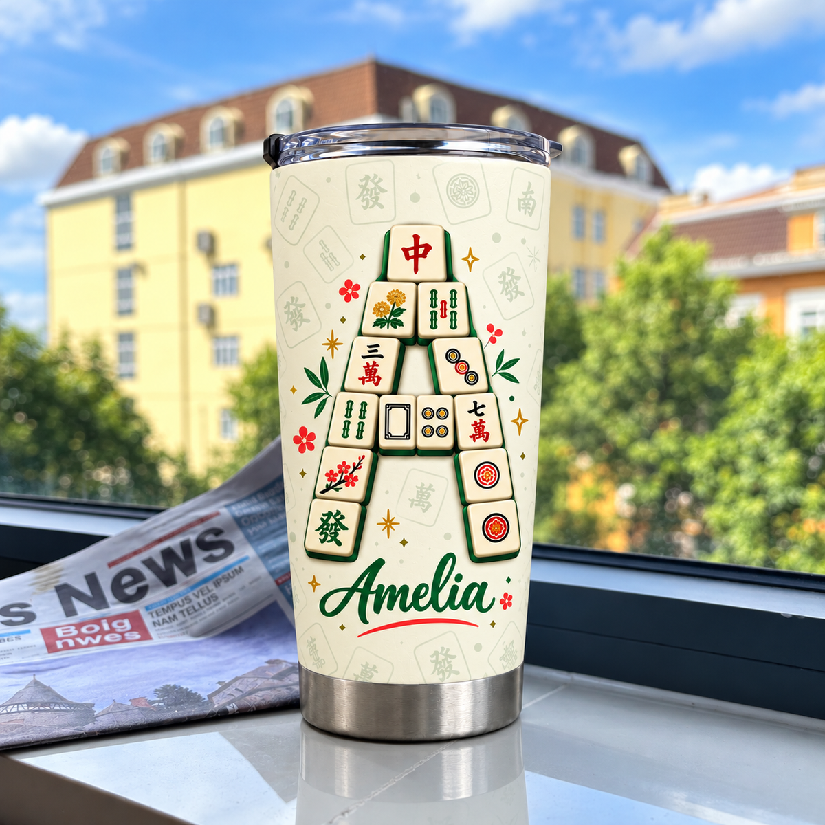 Personalized Mahjong Retirement Tumbler Custom Name Initial Gift — product view 5