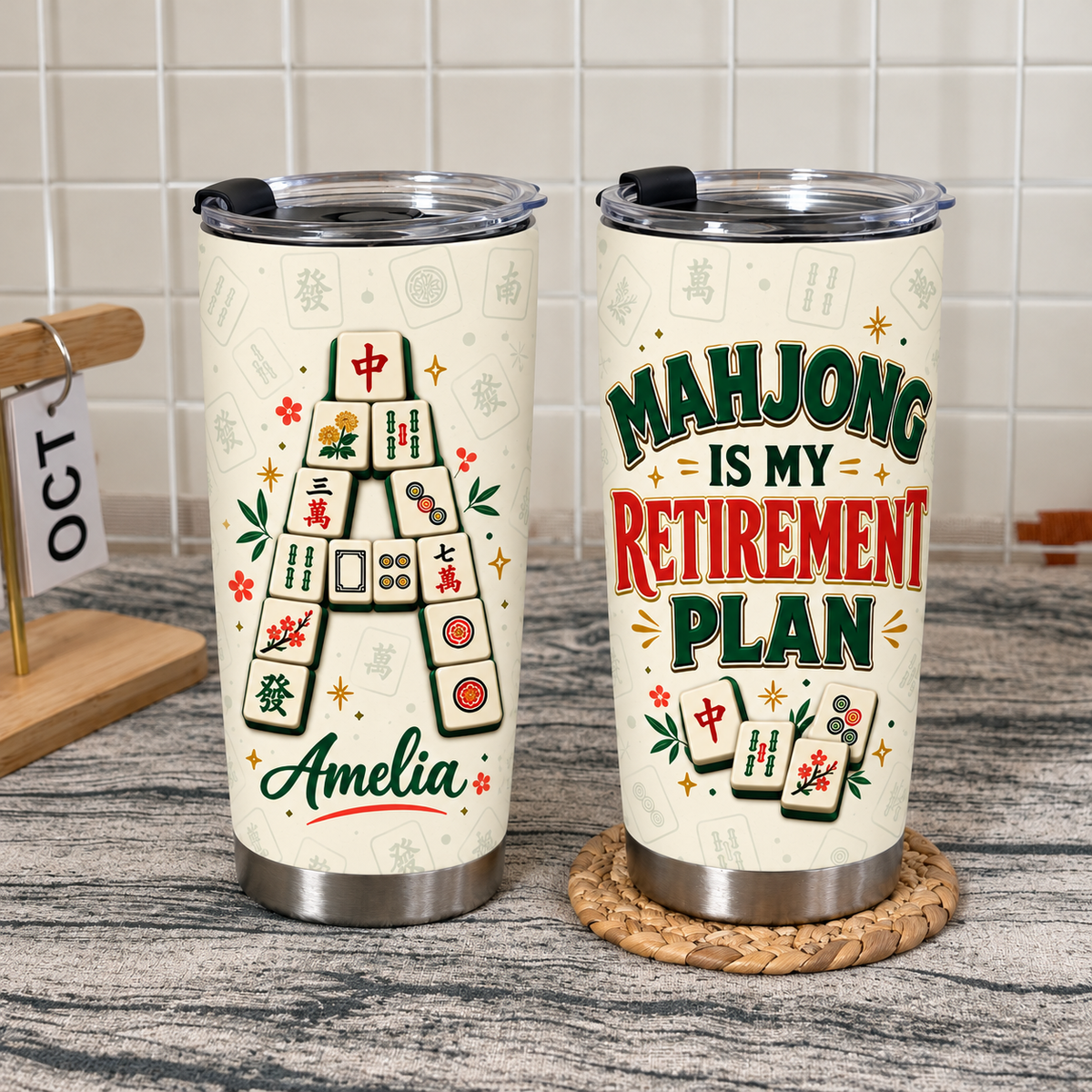 Personalized Mahjong Retirement Tumbler Custom Name Initial Gift — product view 6