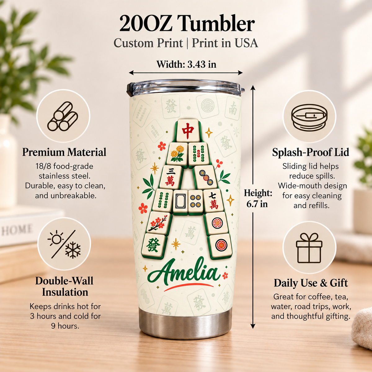 Personalized Mahjong Retirement Tumbler Custom Name Initial Gift — product view 9