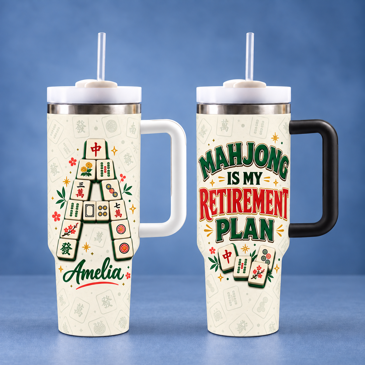Personalized Mahjong Retirement Tumbler Custom Name Initial Gift — product view 10